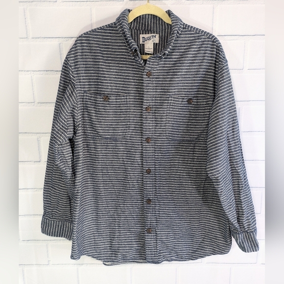 Duluth Trading Co Navy Striped Relaxed Flannel Shirt - Picture 1 of 4